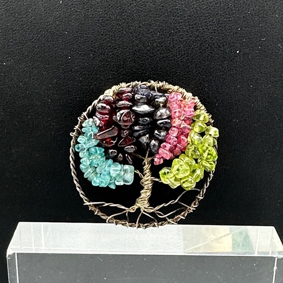 Multicolor Gemstone Tree of Life brooch - Picture 1 of 2